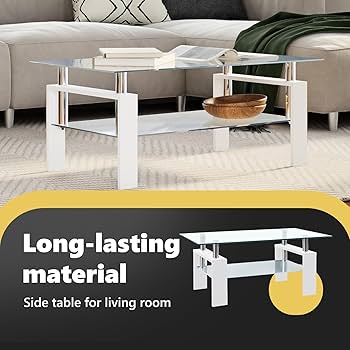 Amazon｜vidaXL コーヒーテーブル ホワイト＆透明 95x55x40 cm 強化